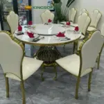 Bộ Bàn Ăn Tròn Mặt Đá Xoay Ghế Hoa Mai Chân Mạ Vàng BA018-GA051 (6 Ghế m35/ 8 Ghế m50) - Ảnh 2
