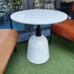 Bàn Cafe Sắt Chân Trụ Đá Mài Trắng KS-SK-2015 (Mặt Gạch Hoa Văn/ Mặt Đá)