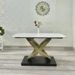 Bàn Ăn Mặt Đá Chân Inox Oval Chéo Nhập Khẩu KS-CB11