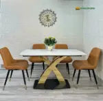 Bàn Ăn Mặt Đá Chân X Kép Inox Mạ Vàng KS-CB13 - Ảnh 3