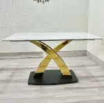 Bàn Ăn Mặt Đá Chân X Kép Inox Mạ Vàng KS-CB13