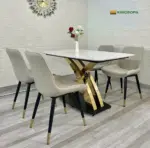 Bàn Ăn Mặt Đá Chân X Kép Inox Mạ Vàng KS-CB13 - Ảnh 7