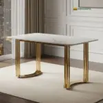 Bàn Ăn Mặt Đá Chân Inox Mạ Vàng KS-BA02 - Ảnh 9