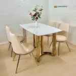 Bàn Ăn Mặt Đá Chân Inox Mạ Vàng KS-BA02 - Ảnh 5