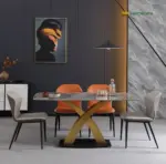 Bàn Ăn Mặt Đá Chân X Kép Inox Mạ Vàng KS-CB13 - Ảnh 5