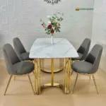 Bàn Ăn Mặt Đá Chân Inox Mạ Vàng KS-BA02 - Ảnh 4