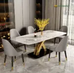 Bàn Ăn Mặt Đá Chân X Kép Inox Mạ Vàng KS-CB13 - Ảnh 4