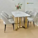 Bàn Ăn Mặt Đá Chân Inox Mạ Vàng KS-BA02 - Ảnh 3