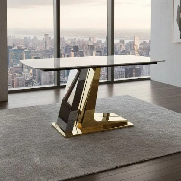 8 Bàn Ăn Mặt Đá Chân Inox Mạ Chữ Z Nhập Khẩu KS-CB12 - Ảnh 1