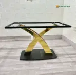 Bàn Ăn Mặt Đá Chân X Kép Inox Mạ Vàng KS-CB13 - Ảnh 8